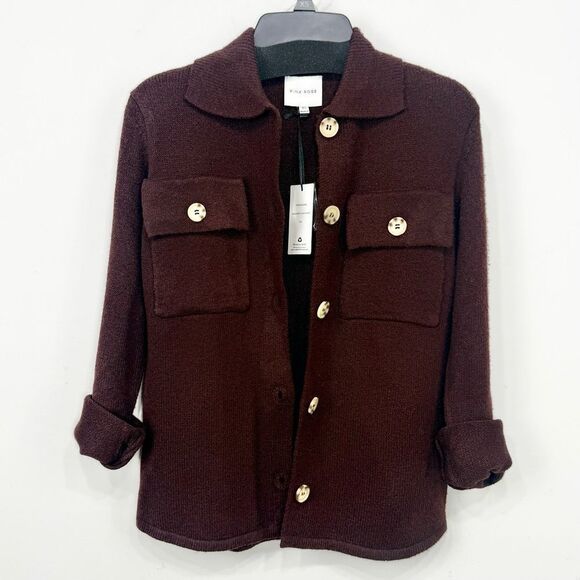 Pink Rose Decadent Chocolate Shirt Style Button Up Cardigan Sweater NEW - Picture 7 of 16